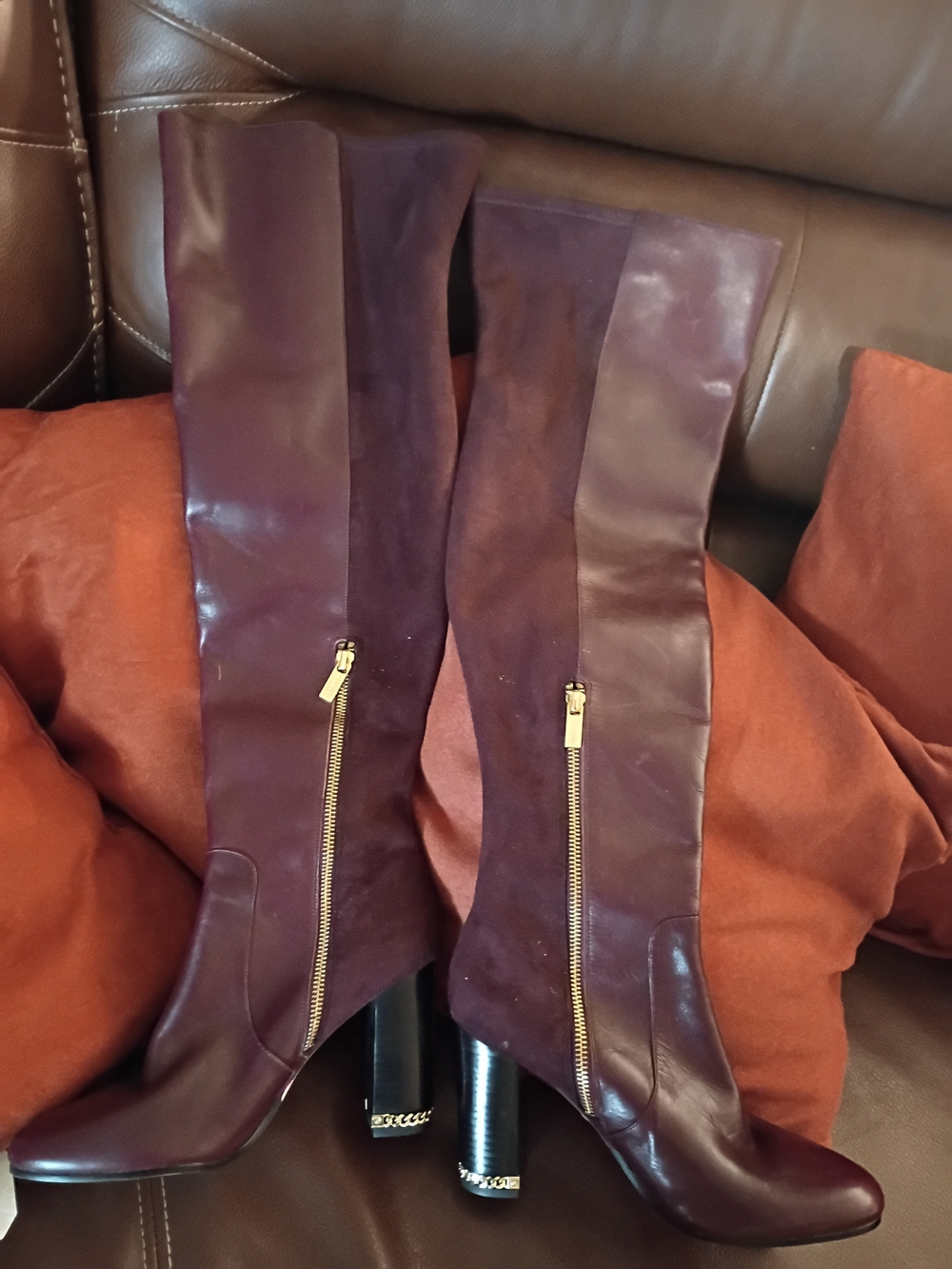 Michael Kors Plum Leather Knee-High Boots Burgundy Color